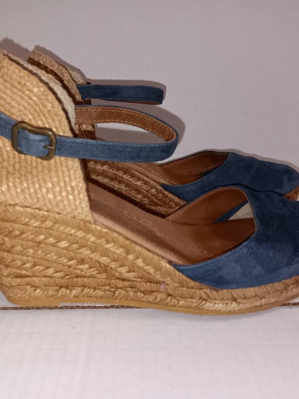 GAIMO ESPADRILLES WEDGE BLUE LEATHER WEDGE SHOES